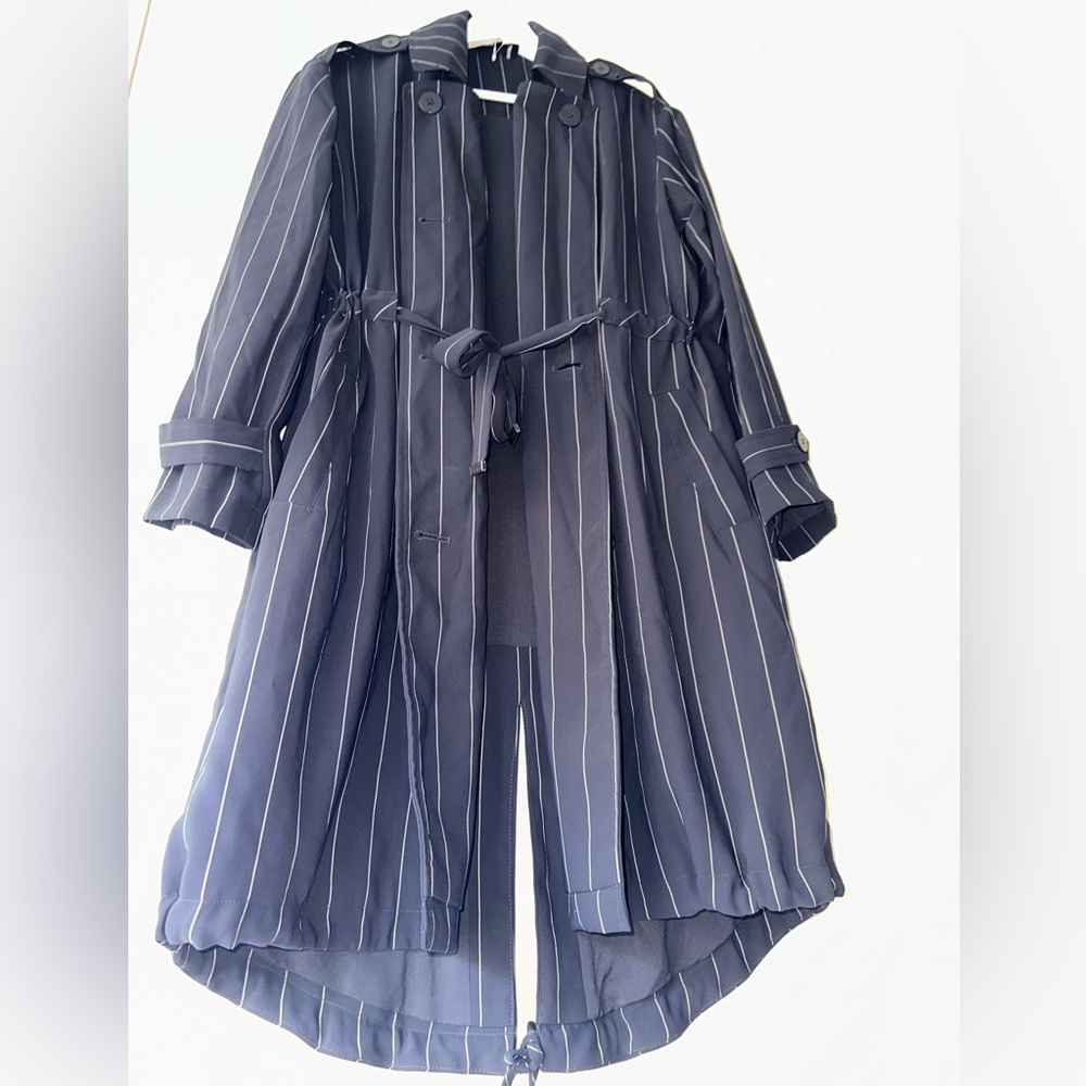 DKNY Blue and White Pin Stripe Trench Coat Size XS